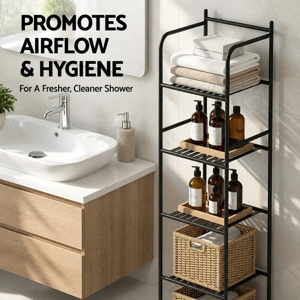 5 Tier Corner Shower Caddy Iron 34 x 29 x 143.5 cm Black