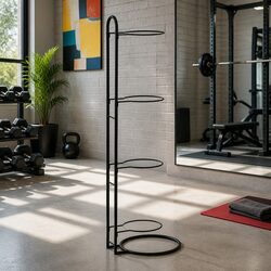4-Tier Sports Equipment Storage Rack - Sturdy Black Organizer