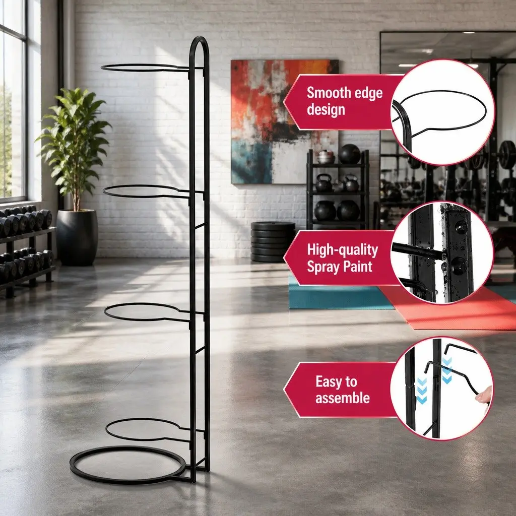 4-Tier Ball Storage Rack Sports Equipment Organizer Holder Garage Gym Black