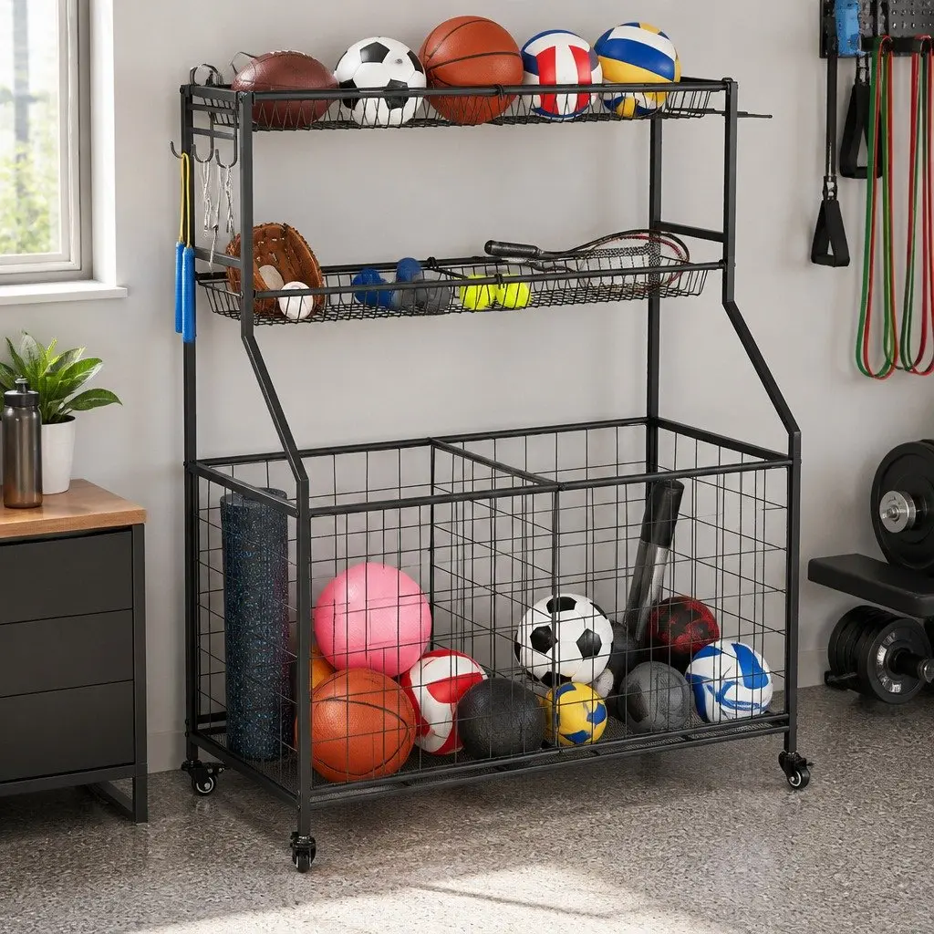 Sports Equipment Organizer Cabinet with Wheels