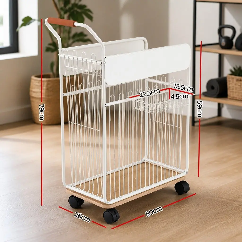 Yoga Mat Storage Rack Iron 50cm x 26cm x 79cm Black Mobile Organizer with Wheels