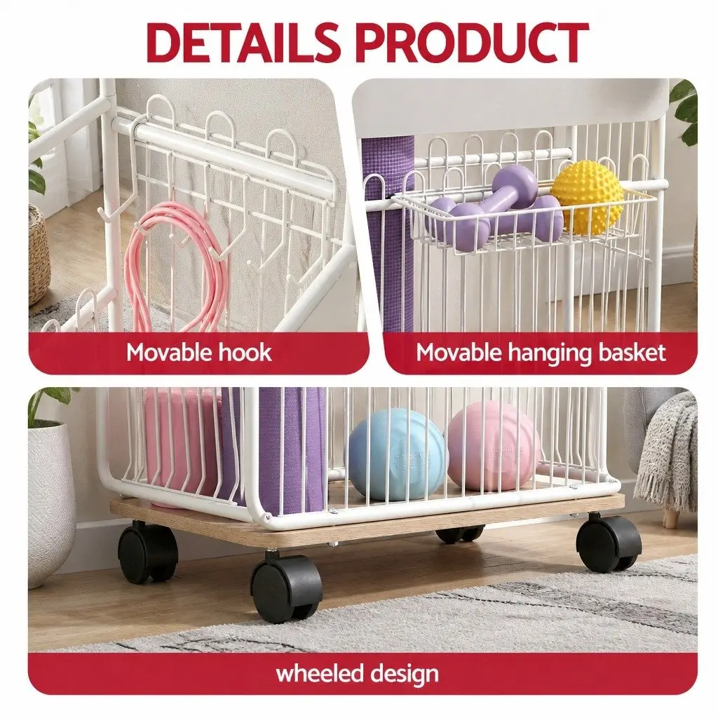 Yoga Mat Storage Rack Iron 50cm x 26cm x 79cm Black Mobile Organizer with Wheels