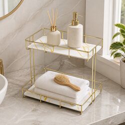 Gold Marble Look 2-Tier Bathroom Storage Rack