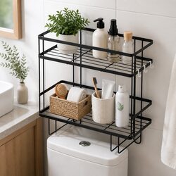 Durable 2 Tier Over Toilet Storage Rack in Black