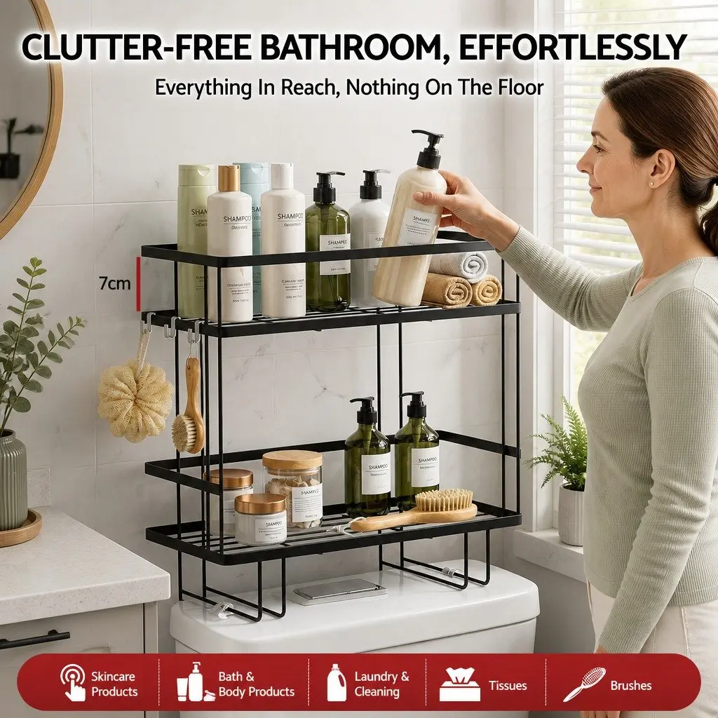Over Toilet Storage Rack Carbon Steel 2 Tier Black