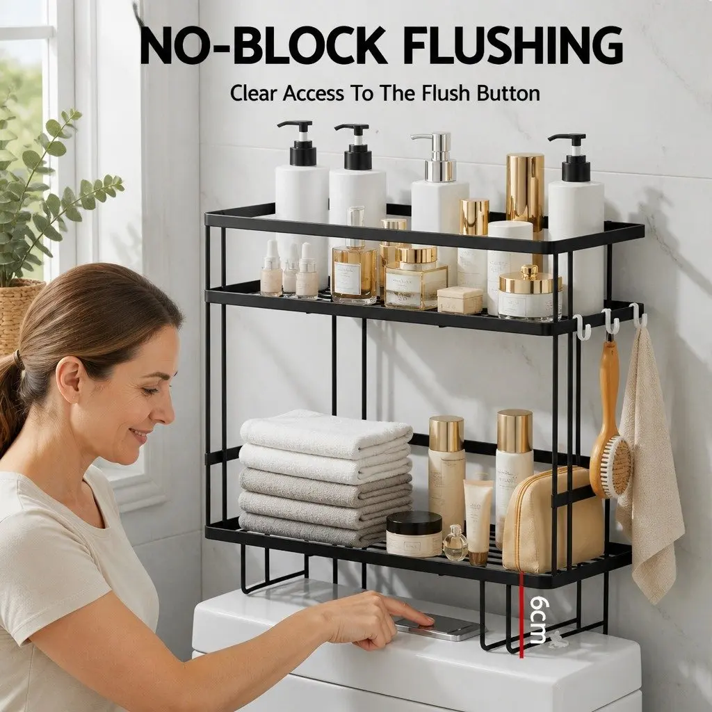 Over Toilet Storage Rack Carbon Steel 2 Tier Black