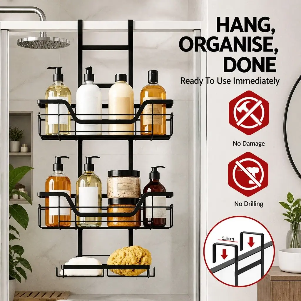 Bathroom Storage Caddy Iron 3 Tier Black