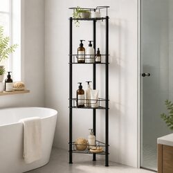 Black Rustproof 4-Tier Shower Caddy for Strong Storage