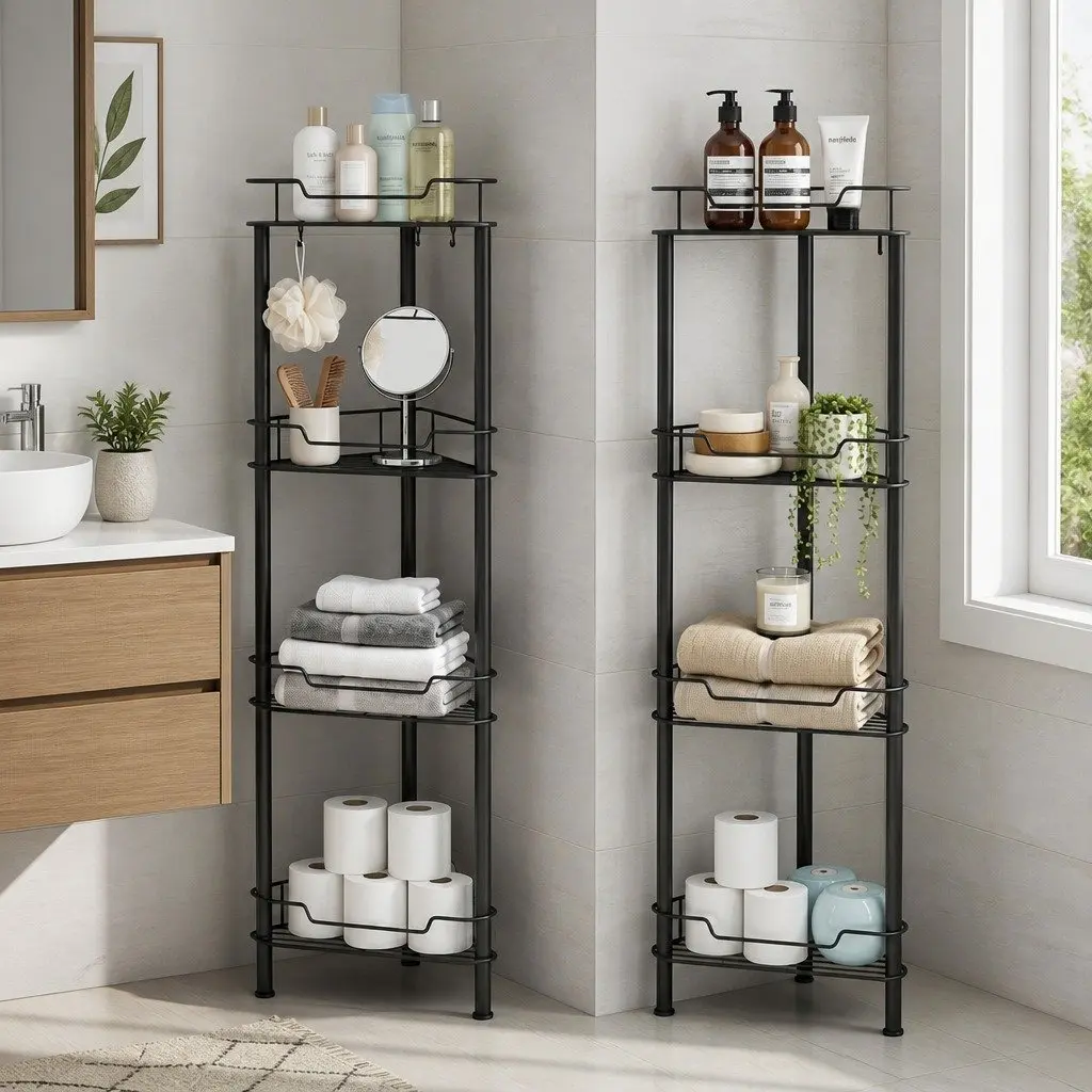 Black Rustproof 4-Tier Shower Caddy for Strong Storage