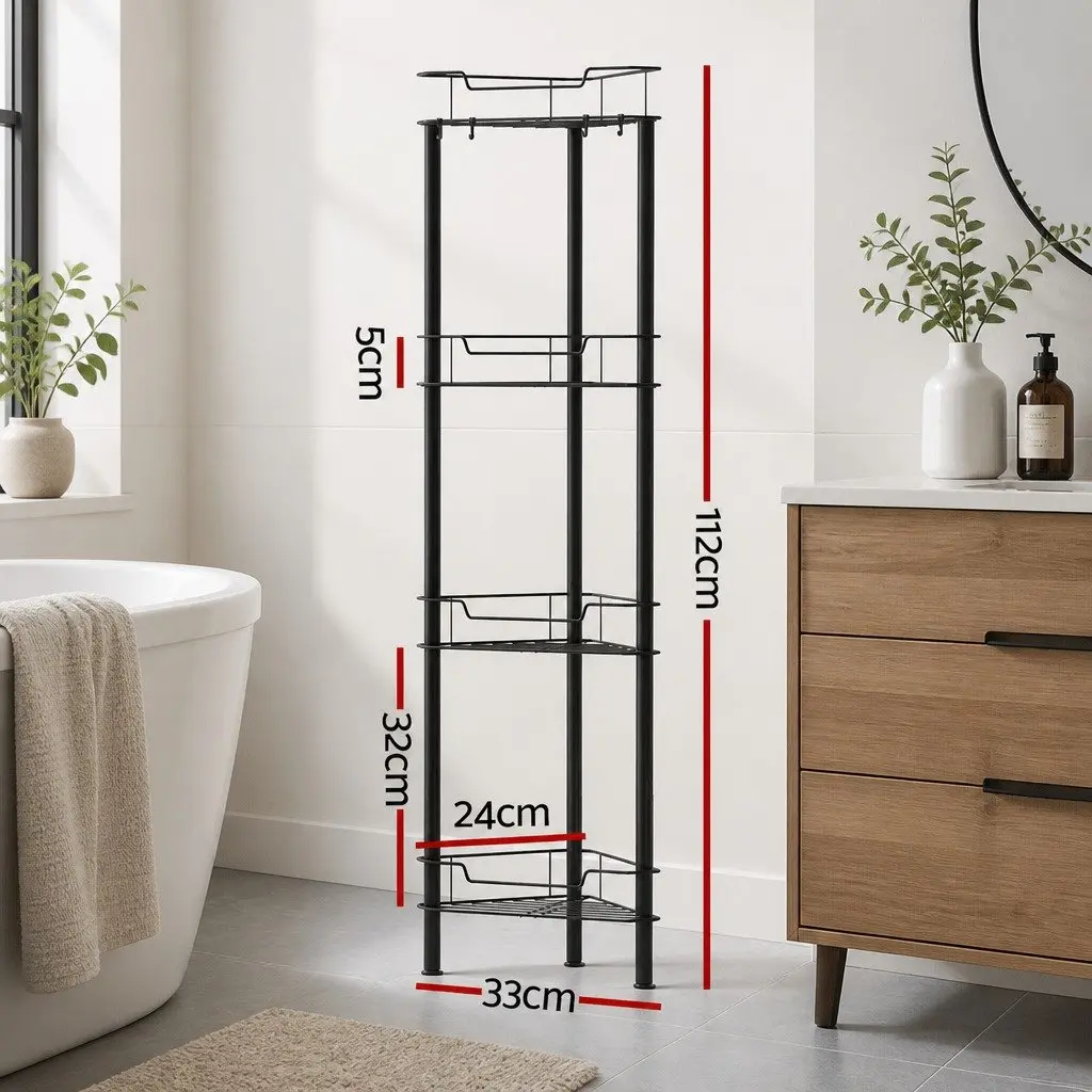 Black Rustproof 4-Tier Shower Caddy for Strong Storage
