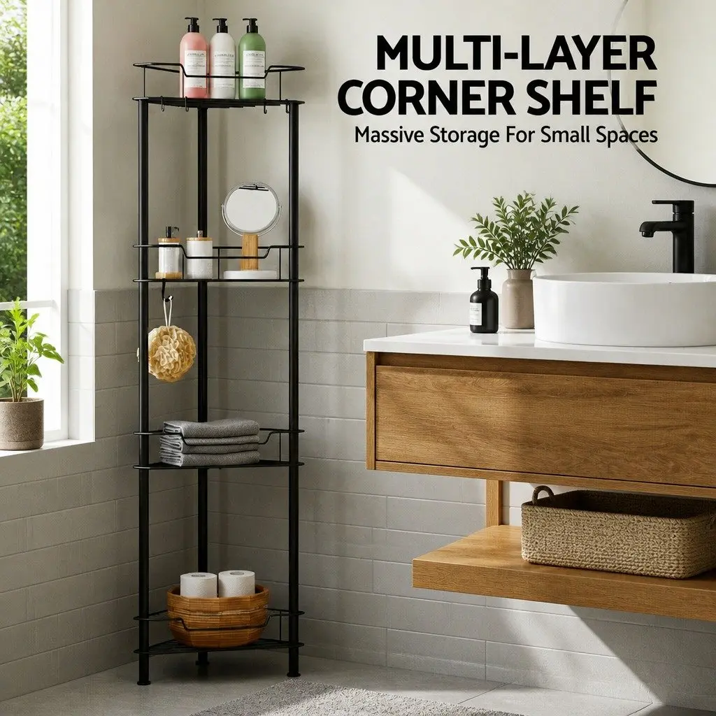 Black Rustproof 4-Tier Shower Caddy for Strong Storage
