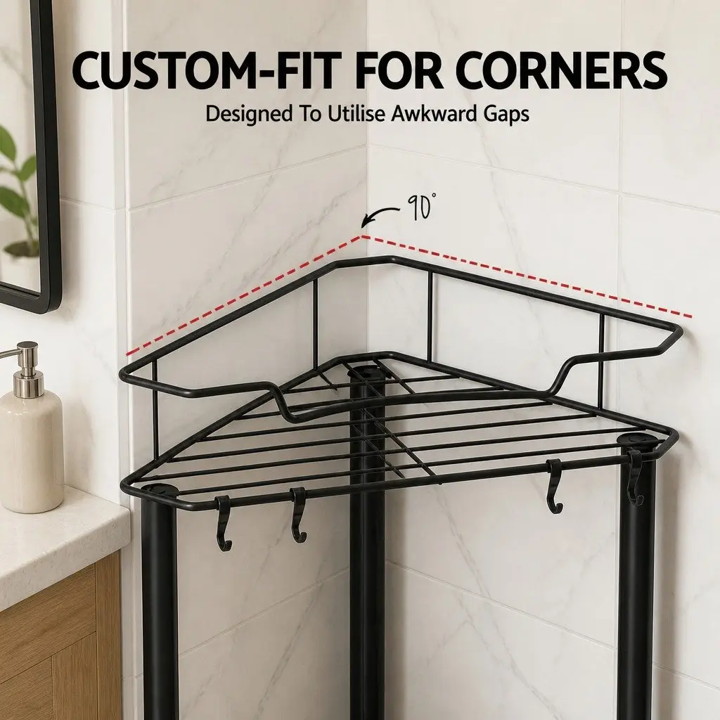 Black Rustproof 4-Tier Shower Caddy for Strong Storage