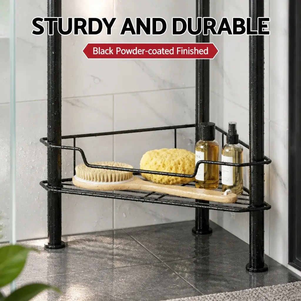 Black Rustproof 4-Tier Shower Caddy for Strong Storage
