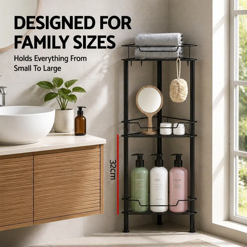 Black Rustproof 4-Tier Shower Caddy for Strong Storage