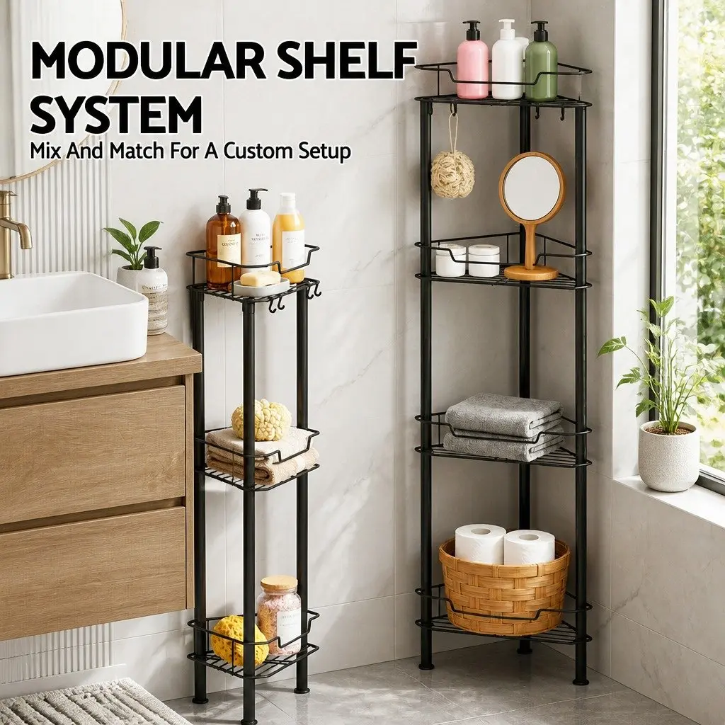 Black Rustproof 4-Tier Shower Caddy for Strong Storage
