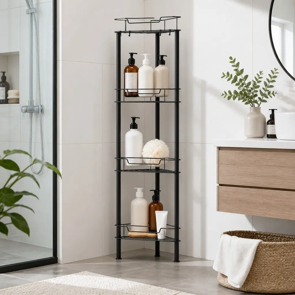4 Tier Black Corner Shower Caddy for Bathroom Storage