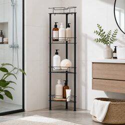 4 Tier Black Corner Shower Caddy for Bathroom Storage