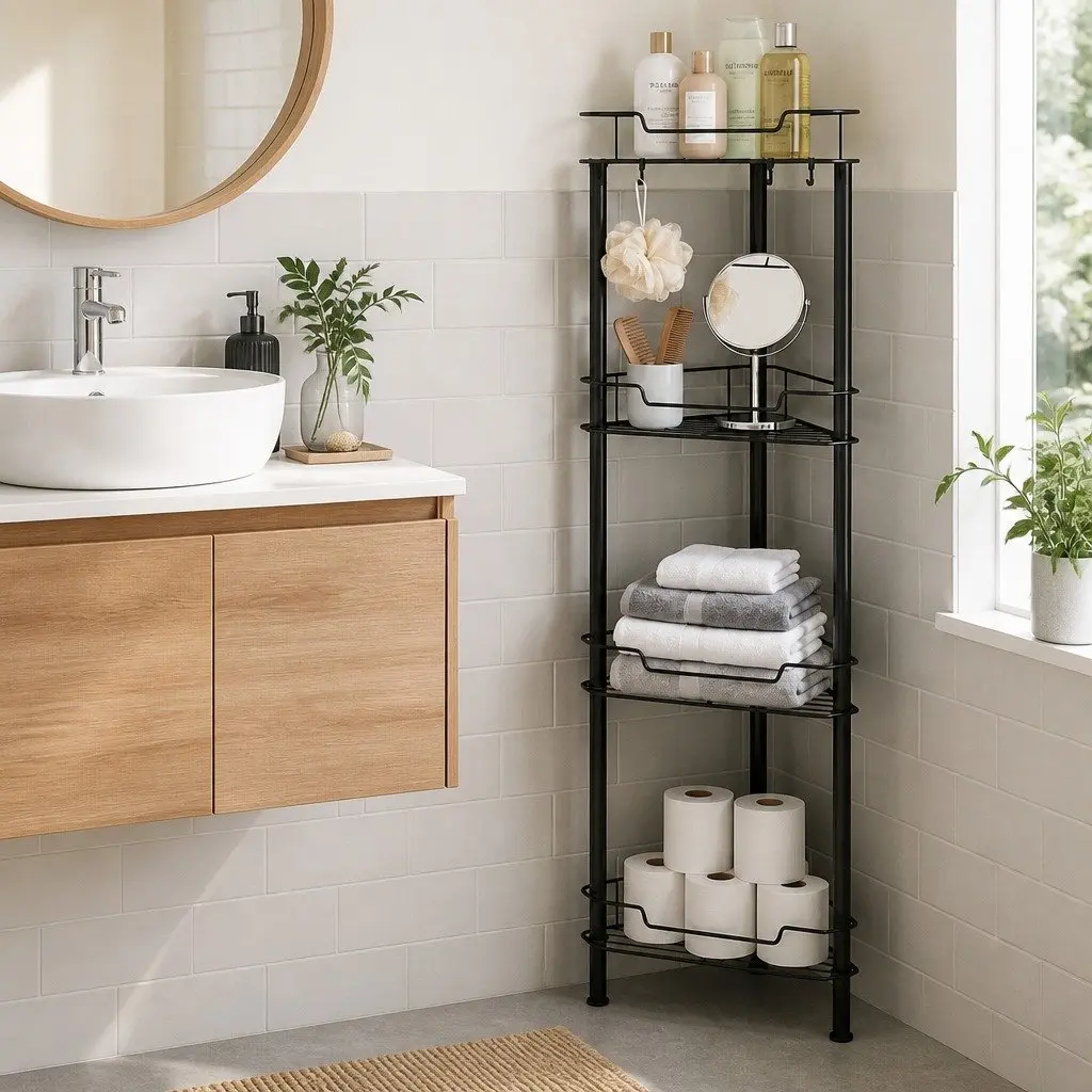4 Tier Black Corner Shower Caddy for Bathroom Storage