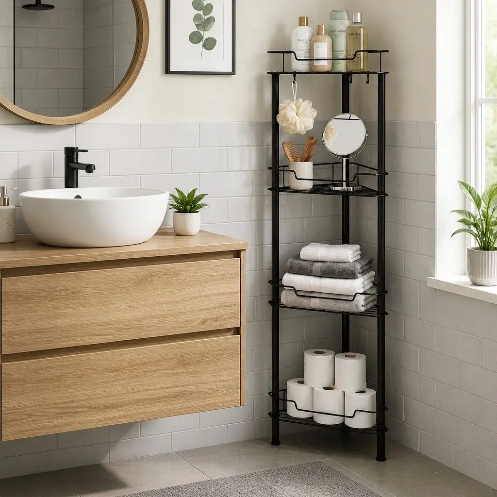 4 Tier Black Corner Shower Caddy for Bathroom Storage