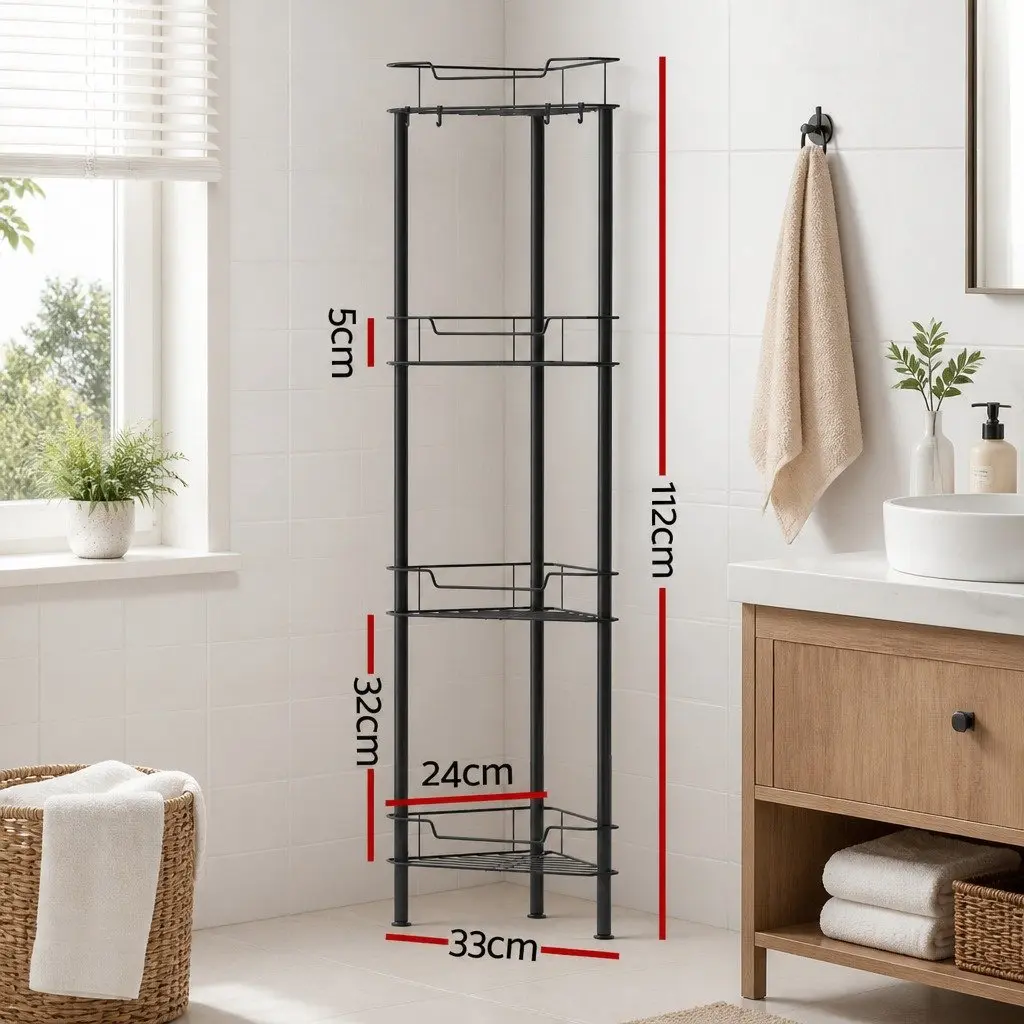 4 Tier Black Corner Shower Caddy for Bathroom Storage
