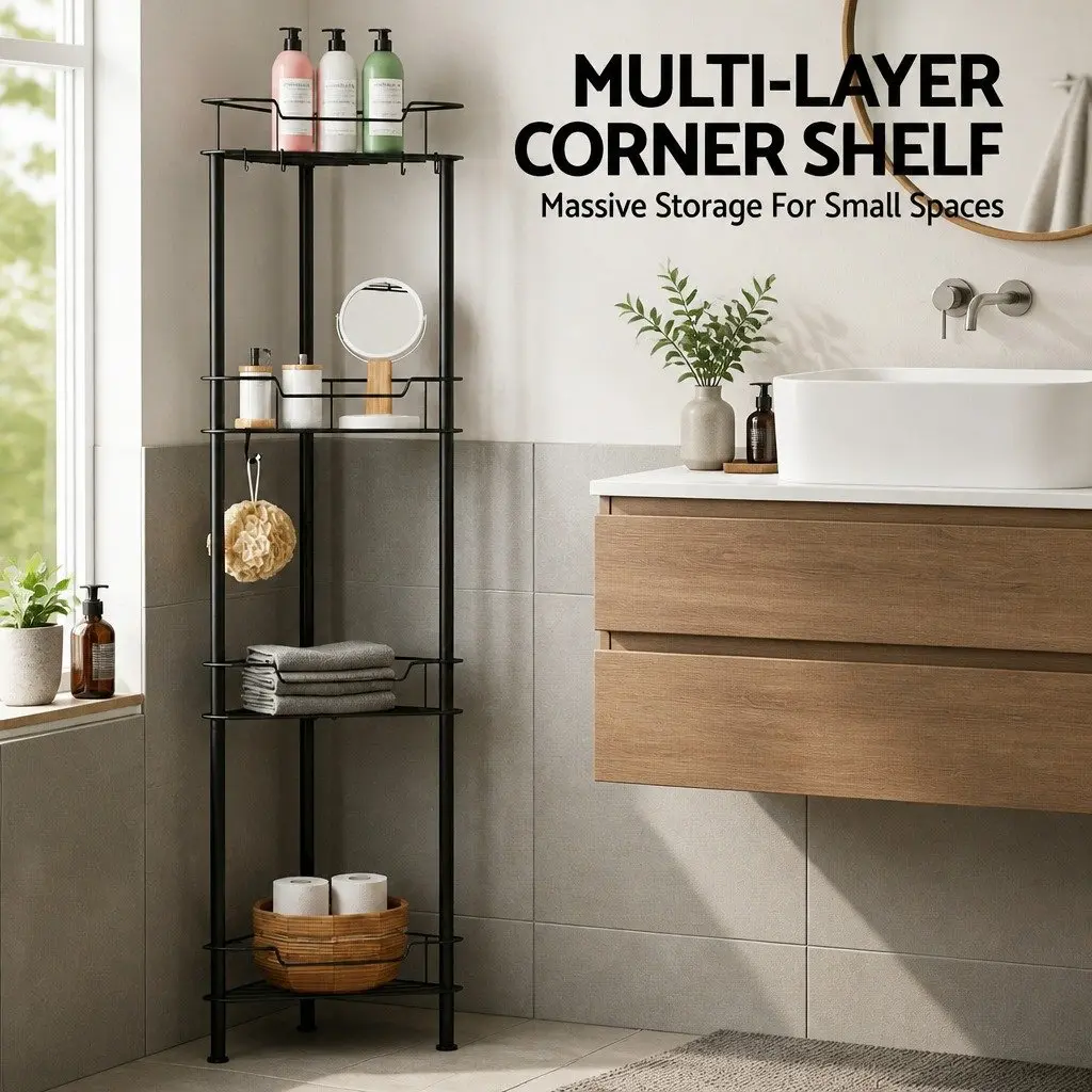 4 Tier Black Corner Shower Caddy for Bathroom Storage