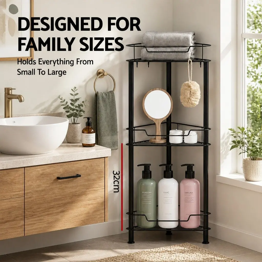 4 Tier Black Corner Shower Caddy for Bathroom Storage