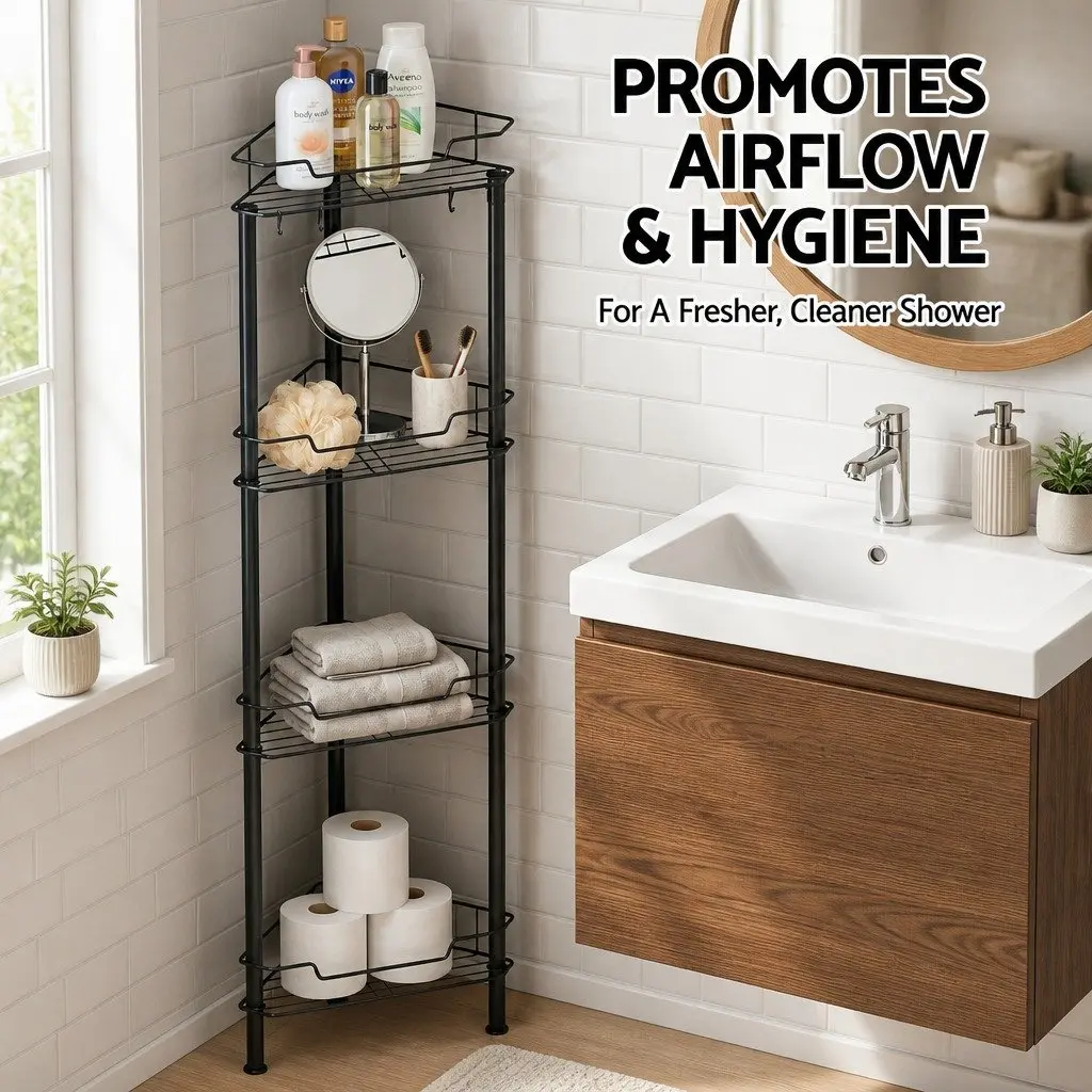 4 Tier Black Corner Shower Caddy for Bathroom Storage