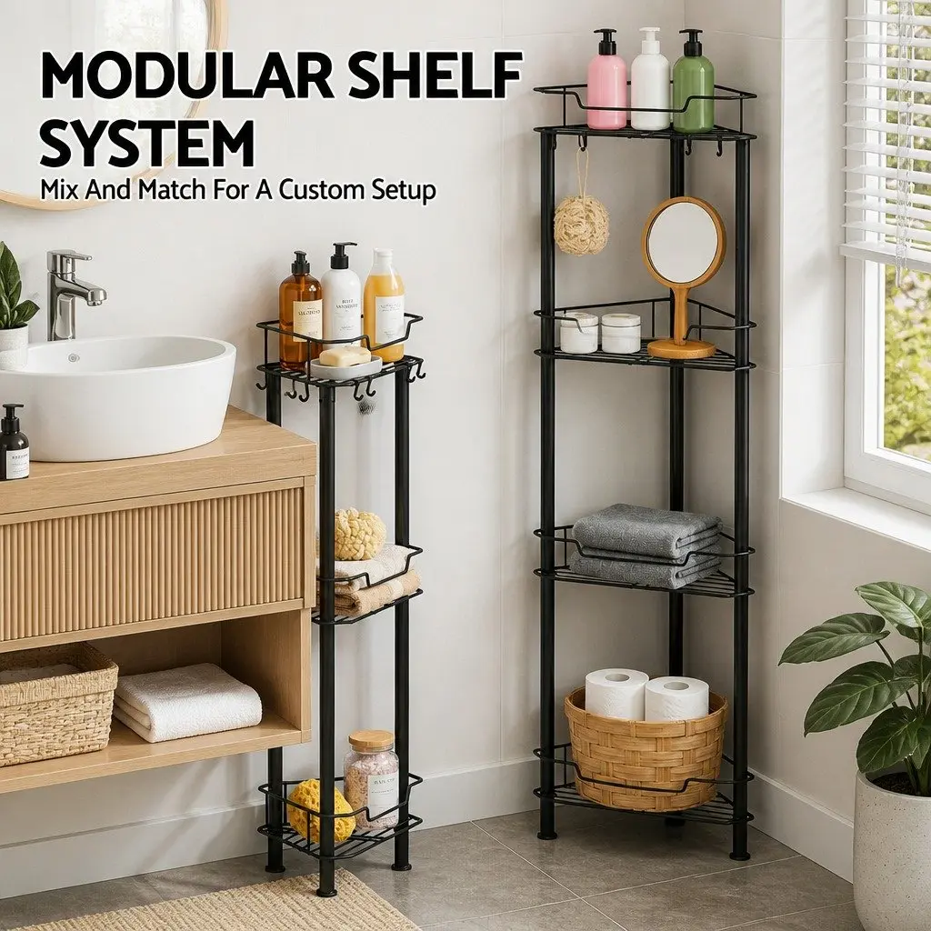 4 Tier Black Corner Shower Caddy for Bathroom Storage