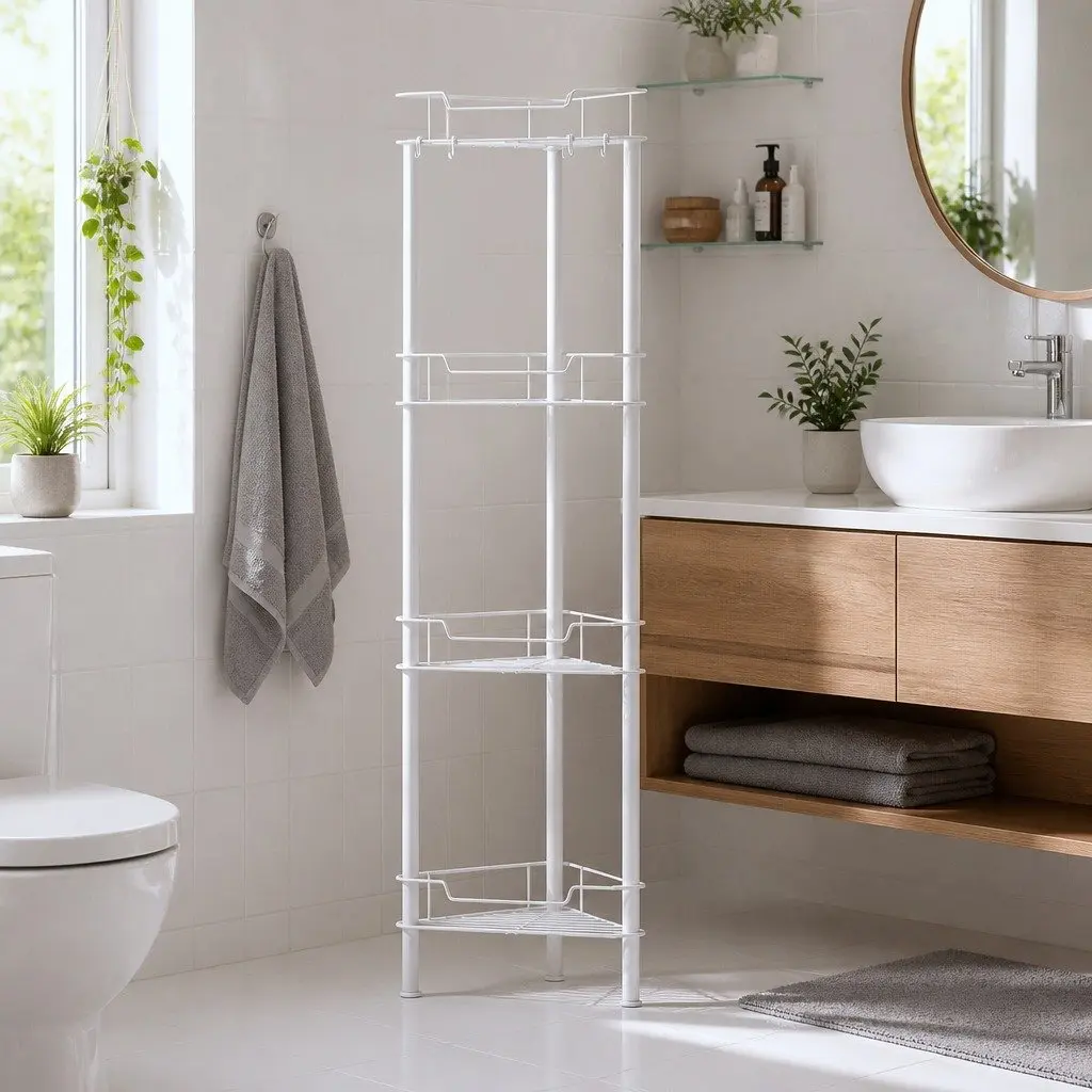 4 Tier Bathroom Storage Organizer Iron White