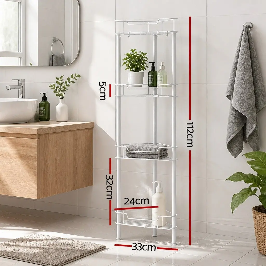 4 Tier Bathroom Storage Organizer Iron White