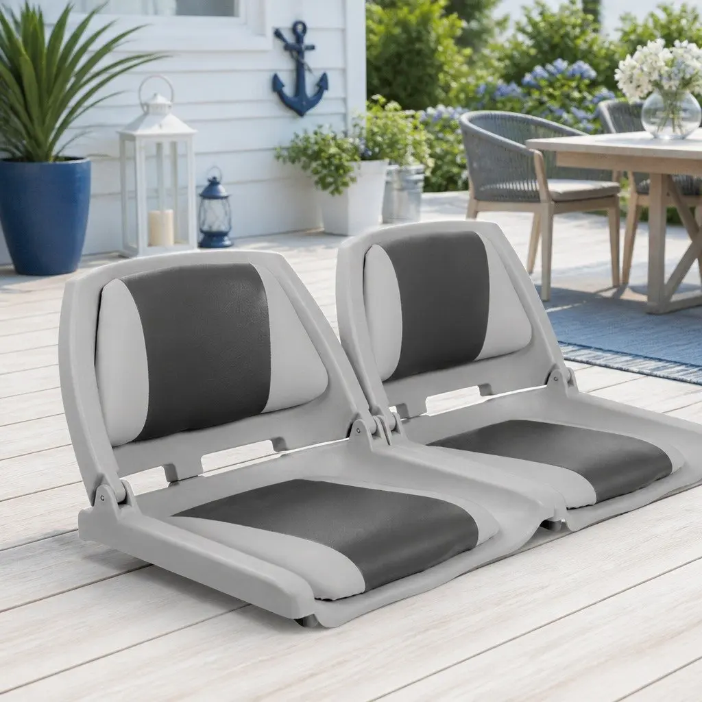 Folding Boat Seats 2 Pack Swivel Padded Grey Charcoal