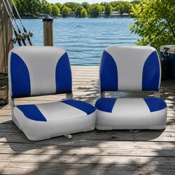 High-Quality Folding Boat Seats with Swivel Base - Grey Blue
