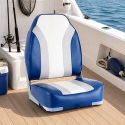 Folding Boat Seats 2X Marine Swivel High Back 12cm Padding Grey Blue