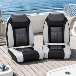Folding Boat Seats Swivel Marine High Back Padding Grey Black Set of 2 Fishing