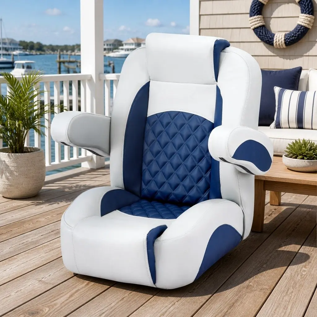 Navy Blue Reclining Boat Seat with Adjustable Backrest