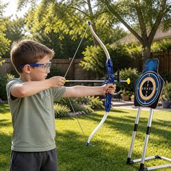 Durable Kids Bow and Arrow Set with Target and Goggles