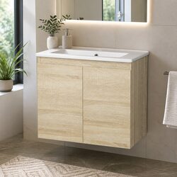 Stylish 600mm Wall-Mounted Oak Bathroom Vanity Unit