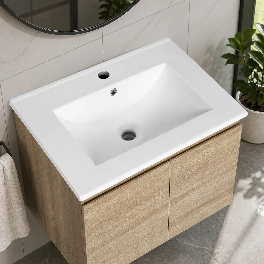 Vanity Unit Oak Wall-Hung Bathroom Cabinet 600mm with Ceramic Basin