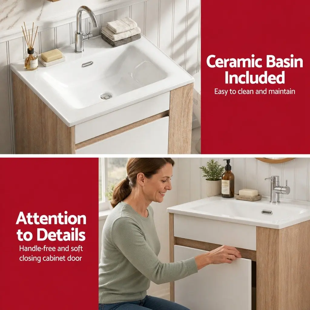Bathroom Vanity Unit Particle Board 600mm White Teakwood