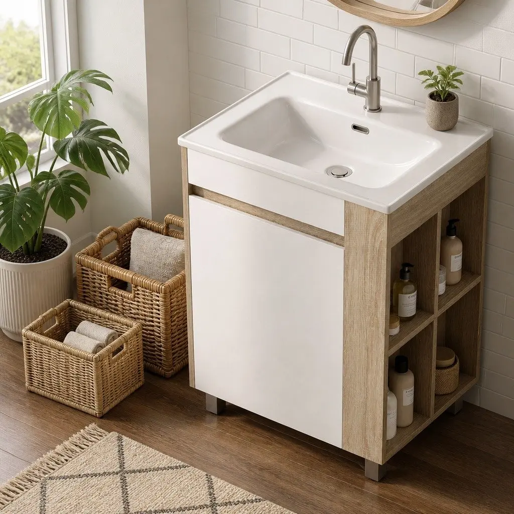 Bathroom Vanity Unit Particle Board 600mm White Teakwood