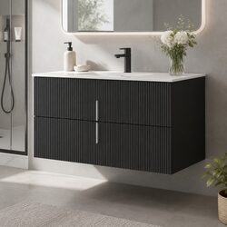 Wall Hung Bathroom Vanity Unit 900mm Black Timber Cabinet Storage Countertop