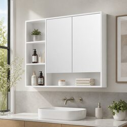Wall Mounted Bathroom Mirror Cabinet 100cm White Vanity Storage Medicine