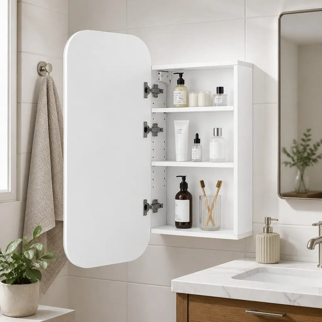Bathroom Mirror Cabinet Wall Hung Arch Design Storage Shaving 450x900mm White