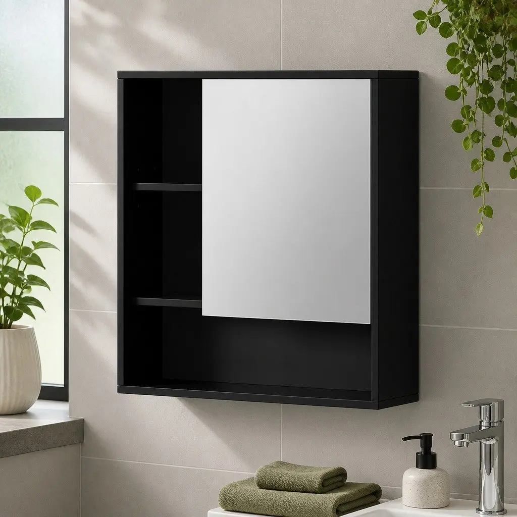 Bathroom Cabinet PB Glass 56cm Black
