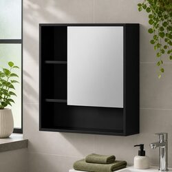 Stylish Black Bathroom Mirror Cabinet with Adjustable Storage