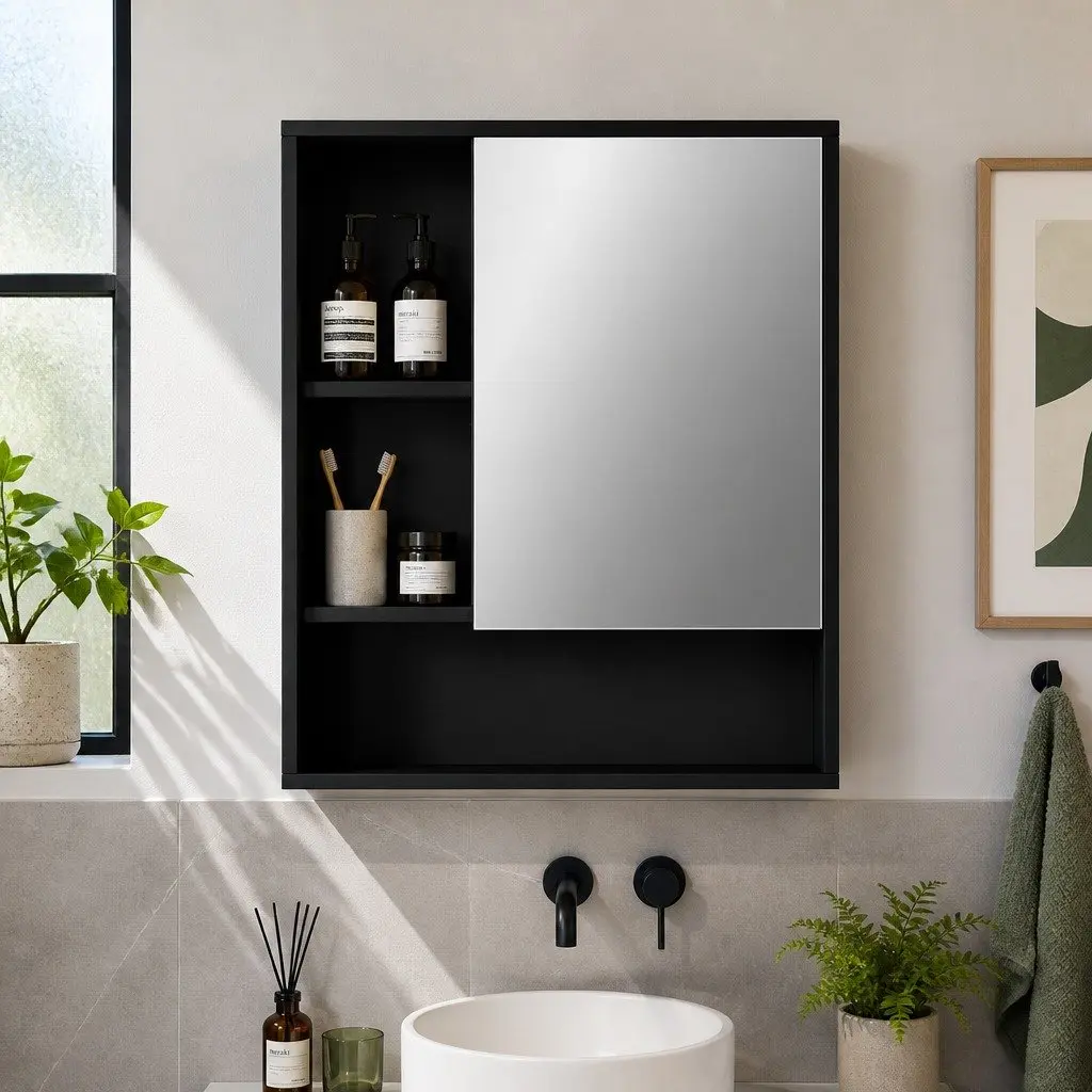 Bathroom Cabinet PB Glass 56cm Black