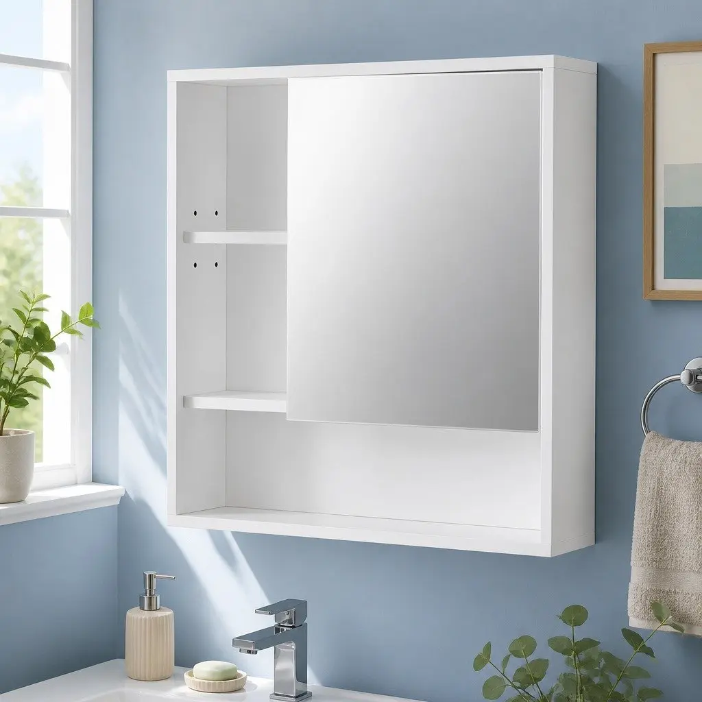 Bathroom Cabinet Wall Mounted Storage White 560mm PB Melamine Glass