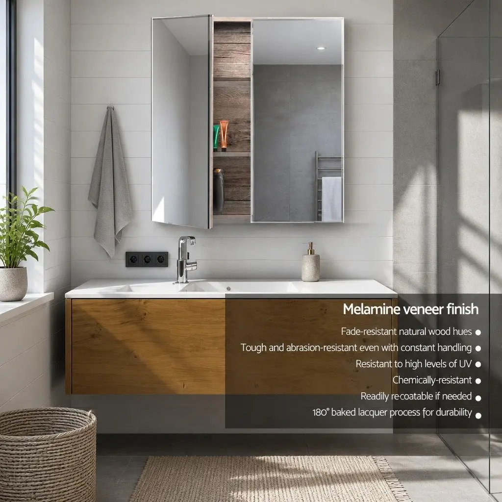Bathroom Mirror Cabinet MDF 600x720mm Natural