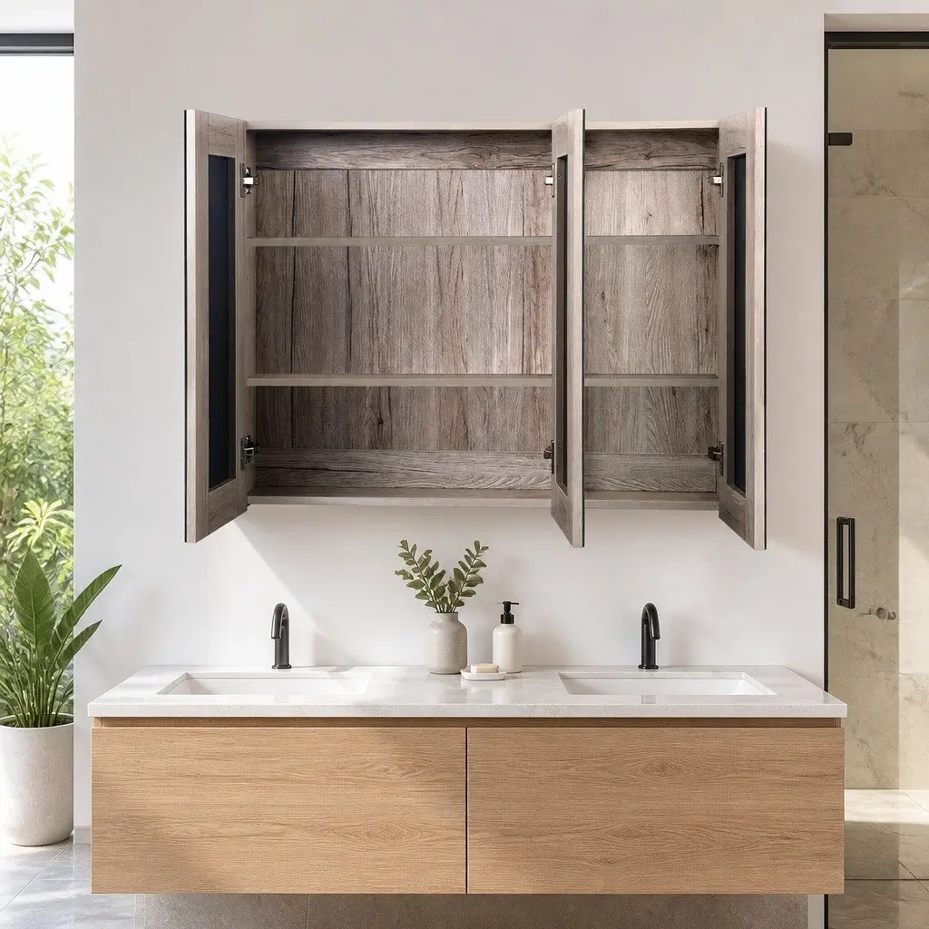 Bathroom Cabinet MDF 900x720mm Natural with Soft-Closing Doors
