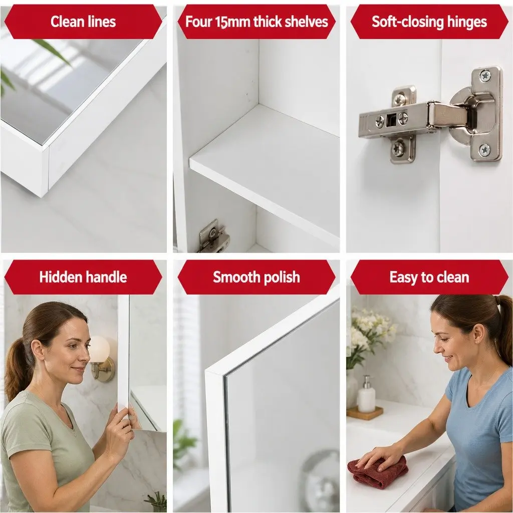 Bathroom Cabinet MDF 1200x720mm White Mirror Storage Cupboard 3 Door Vanity